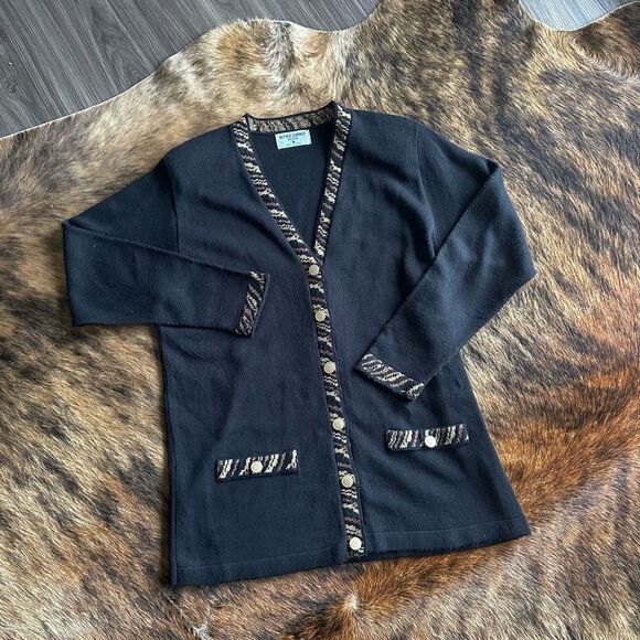 Vintage Alfred Dunner Black/Gold Cardigan Sweater - Picture 1 of 5